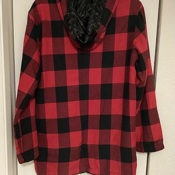 KR3W Men red plaid jacket with hood. M - Picture 3 of 4